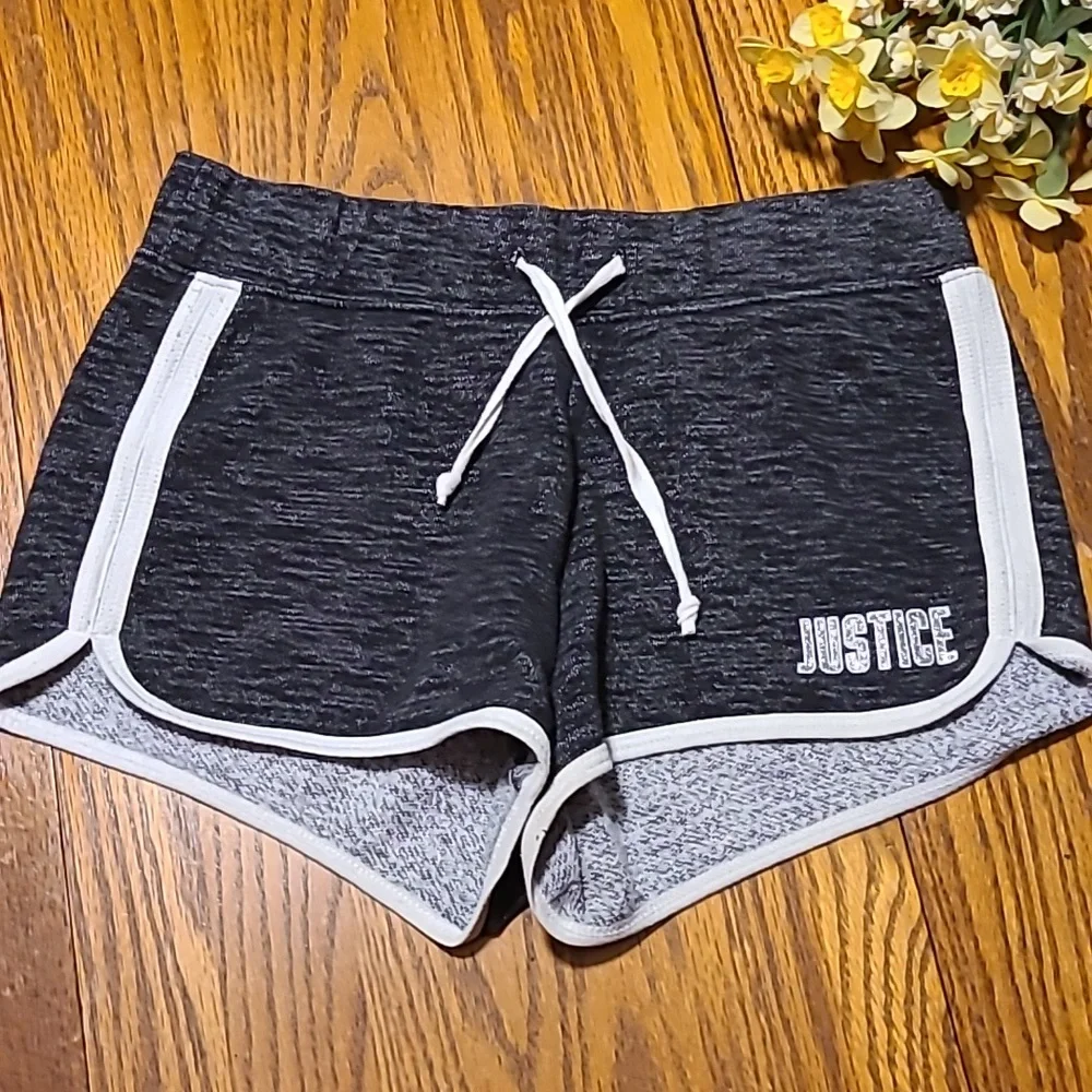 Justice Charcoal Athletic Shorts with White Trim - Girl's 12